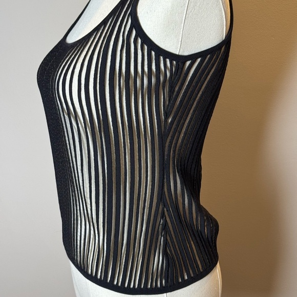 Vintage 90s Thierry Mugler black knitted vertical stripe sheer mesh tank top - Picture 3 of 7